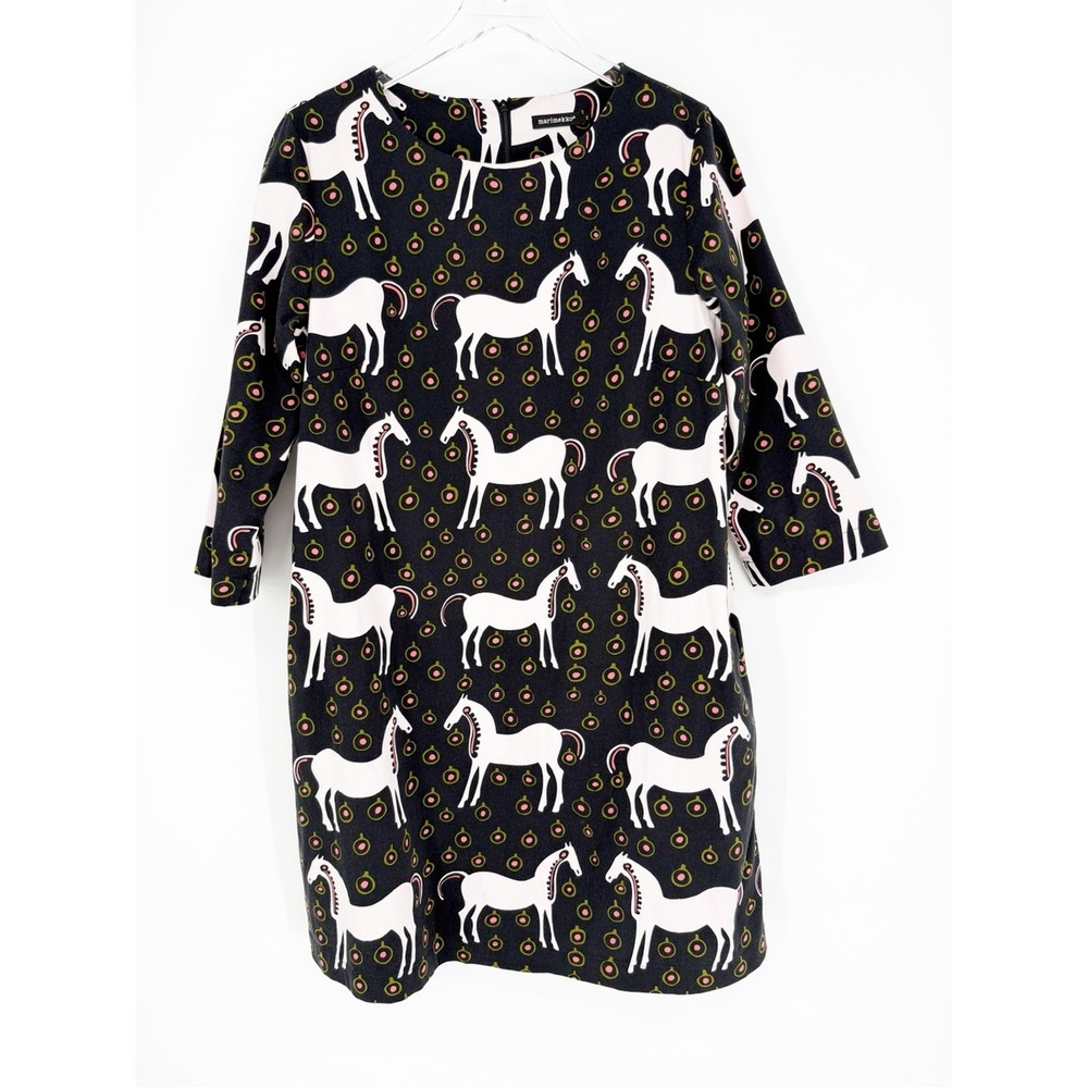 RARE Marimekko Finland Pony Print Flock Swing Dress Women's XXL Scandinavian - Picture 2 of 9